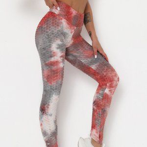 Red/ Gray/ White Tie Dye High Waist Leggings